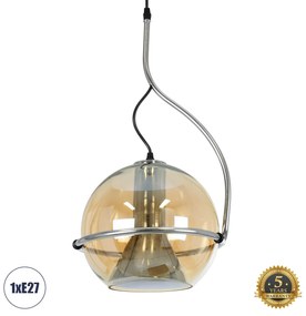 60927 GloboStar® GLASSO 60927 Μοντέρνο Κρεμαστό Φωτιστικό Μπάλα Μονόφωτο 1 x E27 IP20 Μελί Γυαλί με Ασημί Μέταλλο - Μ27 x Π27 x Υ52cm