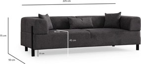 Τριθέσιος Καναπές Gio - Χρώμα Ανθρακί - 225x93x75εκ