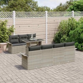 vidaXL Σετ Καναπέ Κήπου με μαξιλάρι 8 pcs Ανοιχτό γκρι Πολυ ράταν