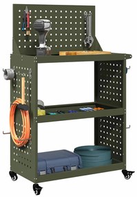 vidaXL Καρότσι εργαλείων με ράφι Λαδί 65 x 35 x 111 εκ Κρύα χάλυβας
