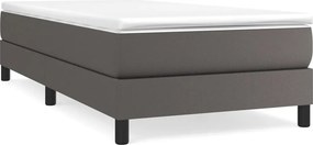 vidaXL Κρεβάτι Boxspring με Στρώμα Γκρι 90x200 εκ. από Συνθετικό Δέρμα