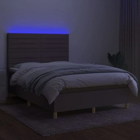 vidaXL Κρεβάτι Boxspring με Στρώμα &amp; LED Taupe 140x200 εκ. Υφασμάτινο