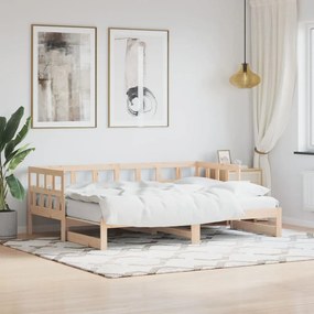Καναπές Κρεβάτι Συρόμενος 90 x 200 εκ. Μασίφ Ξύλο Πεύκου - Καφέ