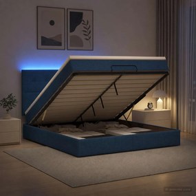 vidaXL Κρεβάτι Ottoman με Στρώμα και LED Μπλε 180 x 200 cm Ύφασμα