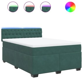 vidaXL Κρεβάτι Boxspring με Στρώμα Σκούρο Πράσινο 160x200εκ. Βελούδινο