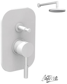 La Torre NEW TECH Μίκτης εντοιχισμού 2 εξόδων με εκτροπέα &amp; Ανακλινόμενη κεφαλή Ø20εκ + μπράτσο τοίχου 35εκ White Matt