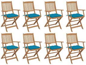 3075104 vidaXL Καρέκλες Εξ. Χώρου Πτυσσόμενες 8 τεμ. Ξύλο Ακακίας &amp; Μαξιλάρια Μπλε, 1 Τεμάχιο