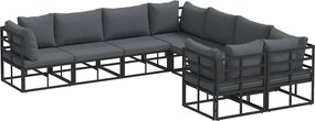 vidaXL Σετ Καναπέ Κήπου με μαξιλάρι 8 pcs Μαύρο Ατσάλι