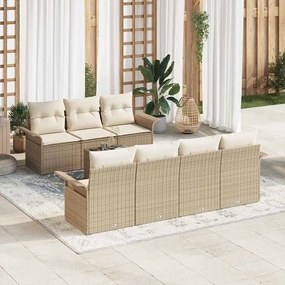 vidaXL Σετ Καναπέ Κήπου 8 pcs Μπεζ Πολυ ράταν