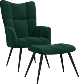 vidaXL Πολυθρόνα Relax Σκούρο Πράσινο Βελούδινη με Σκαμπό