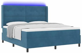 vidaXL Κρεβάτι Box Spring LED με Στρώμα Μπλε 180 x 200 cm Βελούδο