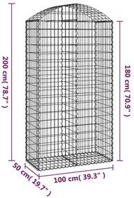 Συρματοκιβώτιο Τοξωτό 100x50x180/200εκ. από Γαλβανισμένο Χάλυβα - Ασήμι