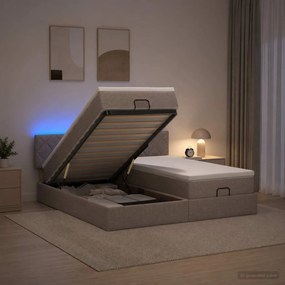 vidaXL Κρεβάτι Ottoman με Στρώμα και LED Taupe 200 x 200 cm Ύφασμα