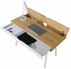 Τραπέζι γραφείου Mesa 124, Με συρτάρια, Αριθμός συρταριών: 1, 75x115x55cm, Wenge, Άσπρο | Epipla1.gr