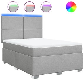 vidaXL Κρεβάτι Boxspring με Στρώμα Ανοιχτό Γκρι 140x190 εκ. Υφασμάτινο