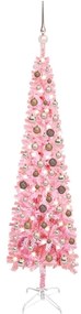vidaXL Χριστουγεννιάτικο Δέντρο Slim με LED & Μπάλες Ροζ 150 εκ.