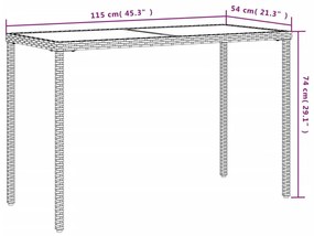 Τραπέζι Κήπου με Γυάλινη Επιφάνεια Γκρι 115x54x74 εκ Συνθ.Ρατάν - Γκρι
