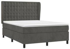 vidaXL Κρεβάτι Boxspring με Στρώμα Σκούρο Γκρι 140x190 εκ. Βελούδινο