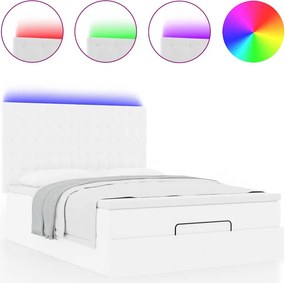 vidaXL Οθωμανικό κρεβάτι με στρώμα &amp; LEDs Λευκό Συνθετικό δέρμα