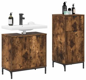 vidaXL Σετ Επίπλων Μπάνιου Καρό 2 pcs Καπνιστή δρυς 39.5 x 36 x 88 εκ