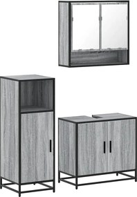 vidaXL Σετ Επίπλων Μπάνιου 3 Τεμαχίων Γκρι Sonoma Επεξεργασμένο Ξύλο
