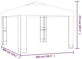 Κιόσκι με Διπλή Οροφή και Φωτάκια LED Ανθρακί 3 x 3 μ. - Ανθρακί