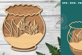 Σετ των 2 Intra απο ξύλο plywood Χρώμα wenge 3mm-4mm πάχος - Ψάρια σε μπολ Διακόσμηση κοπής με λέιζερ 5 Δίασταση 20x20 cm INTRAFABR-111697084