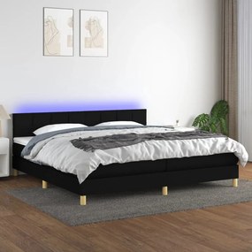 Κρεβάτι Boxspring με Στρώμα &amp; LED Μαύρο 200x200 εκ. Υφασμάτινο