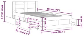 Πλαίσιο Κρεβατιού με Κεφαλάρι Μαύρο 75x190 εκ. Επεξ. Ξύλο - Μαύρο