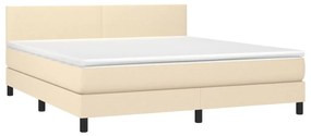 vidaXL Κρεβάτι Boxspring με Στρώμα & LED Κρεμ 160x200 εκ. Υφασμάτινο