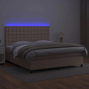 vidaXL Κρεβάτι Boxspring Στρώμα&amp;LED Καπουτσίνο 160x200 εκ. Συνθ. Δέρμα