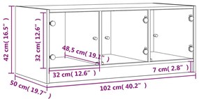 Τραπεζάκι Σαλονιού Λευκό 102x50x42 εκ. με Γυάλινες Πόρτες - Λευκό