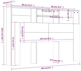 vidaXL Κεφαλάρι Με Αποθηκευτικό Χώρο Γκρι Σκυροδέματος 160x19x103,5 εκ