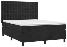 vidaXL Κρεβάτι Boxspring με Στρώμα &amp; LED Μαύρο 140x190 εκ. Βελούδινο
