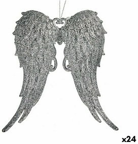 Χριστουγεννιάτικο Στολίδι Krist+ Ασημί Πλαστική ύλη Γκλίτερ Φτερά Αγγέλου 13 x 14,5 x 2,5 cm (24 Μονάδες)