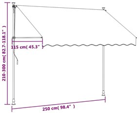 Τέντα Συρόμενη Ανθρακί 250 x 150 εκ. από Ύφασμα και Ατσάλι - Ανθρακί