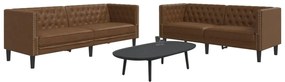 vidaXL Καναπές Chesterfield 2 τεμαχίων σετ καφέ δέρμα Faux Suede