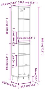 Ραφιέρα Γυαλιστερό Λευκό 34,5x32,5x180 εκ. Επεξεργασμένο Ξύλο - Λευκό