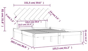 vidaXL Πλαίσιο Κρεβατιού Λευκό 150 x 200 εκ. Μασίφ Ξύλο King Size