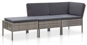 Σαλόνι Εξωτερικού Χώρου 3 τεμ. Γκρι Συνθετικό Ρατάν & Μαξιλάρια