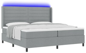 vidaXL Κρεβάτι Box Spring με Στρώμα & LED Γκρι 200x200 εκ. Υφάσματος