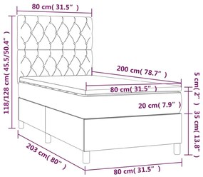 Κρεβάτι Boxspring με Στρώμα Σκούρο Γκρι 80x200 εκ. Βελούδινο - Γκρι