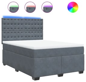 vidaXL Κρεβάτι Boxspring με Στρώμα Σκούρο Γκρι 140x200 εκ. Βελούδινο