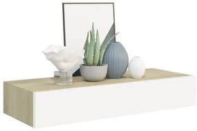 vidaXL Ράφι Επιτοίχιο με Συρτάρι Δρυς/Λευκό 60 x 23,5 x 10 εκ. από MDF