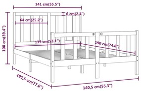 Πλαίσιο Κρεβατιού 135 x 190 εκ. από Μασίφ Ξύλο Double - Καφέ