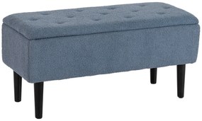 HOMCOM Πολυθρόνα αποθήκευσης, σεντούκι, όψη κασμίρ, έως 120 kg, πλαίσιο από φυσικό ξύλο, 95 x 38 x 45 cm, Μπλε