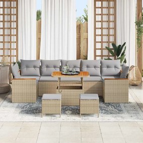 vidaXL Σετ Καναπέ Κήπου με μαξιλάρι 10 pcs Μπεζ Πολυ ράταν
