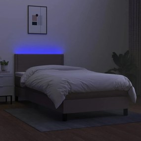 vidaXL Κρεβάτι Boxspring με Στρώμα &amp; LED Taupe 90x190 εκ. Υφασμάτινο