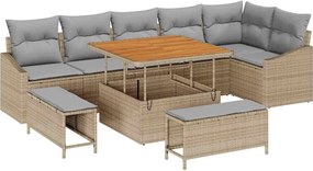 vidaXL Σετ Καναπέ Κήπου με μαξιλάρι 9 pcs Μπεζ Πολυ ράταν