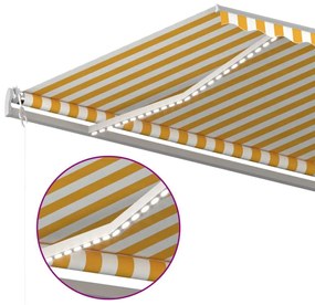vidaXL Τέντα Αυτόματη με LED & Αισθ. Ανέμου Κίτρινο/Λευκό 500x300 εκ.